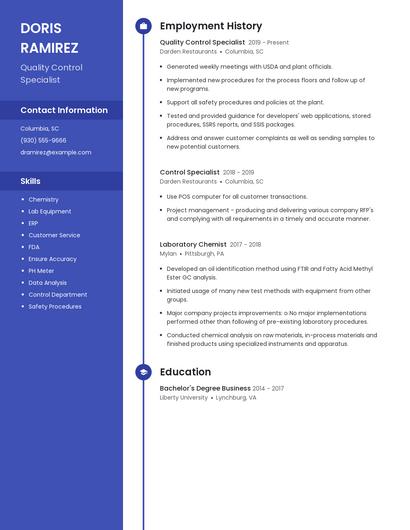 Quality Control Specialist Resume