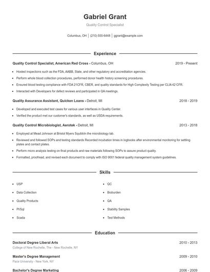 Quality Control Specialist Resume