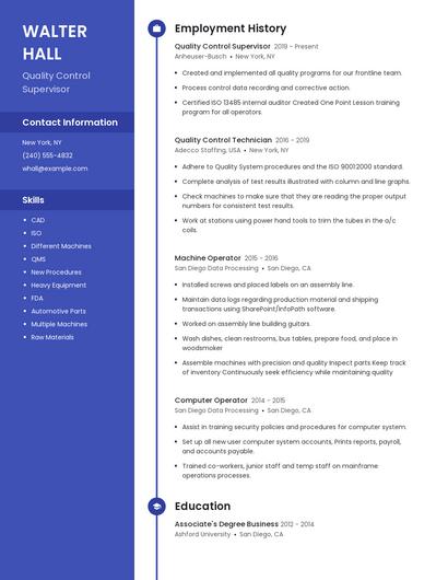 Quality Control Supervisor Resume