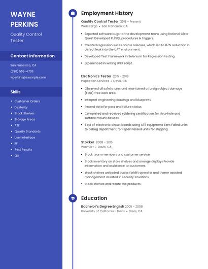 Quality Control Tester Resume