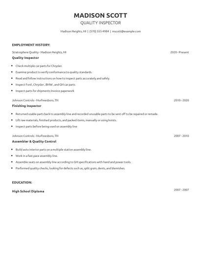 Quality Inspector Resume