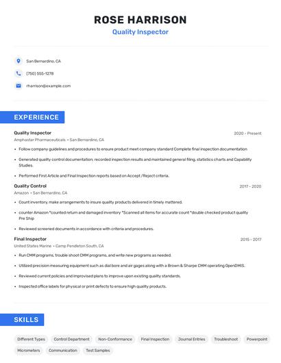 Quality Inspector Resume