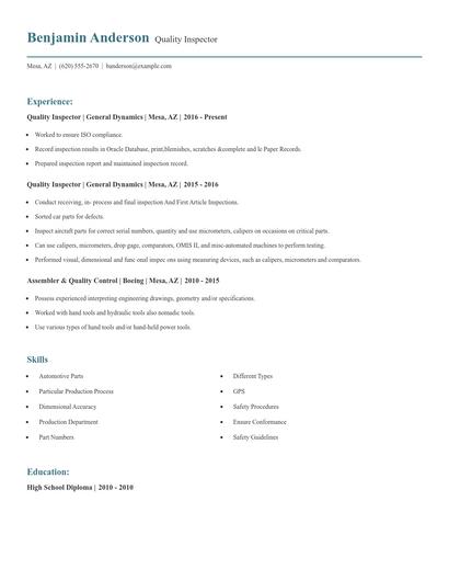 Quality Inspector Resume