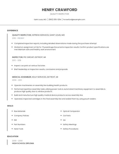 Quality Inspector Resume