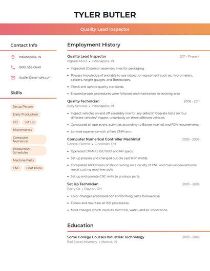 Quality Lead Inspector Resume