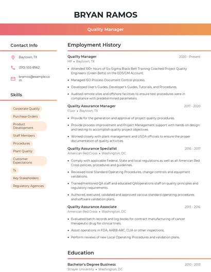 Quality Manager Resume