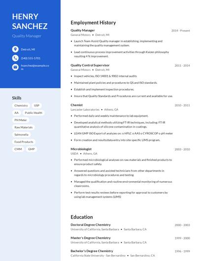 Quality Manager Resume