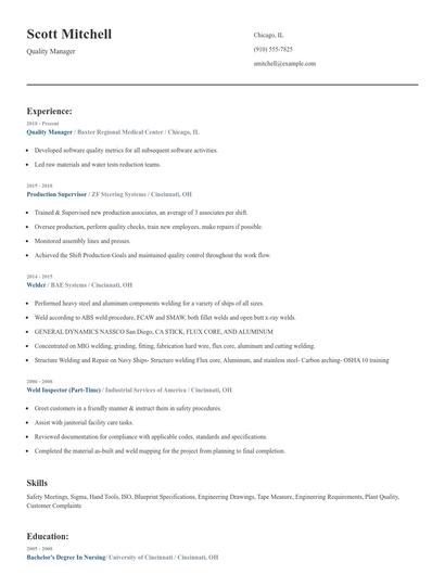 Quality Manager Resume