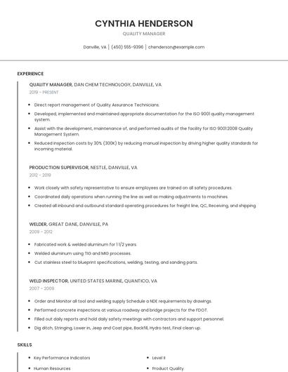 Quality Manager Resume