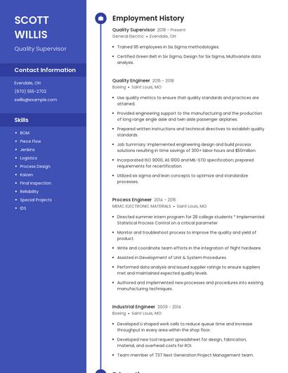 Quality Supervisor Resume