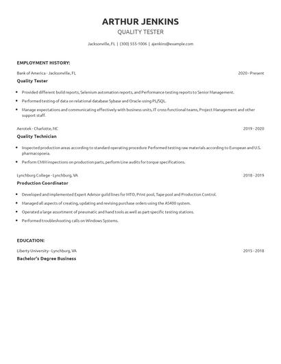 Quality Tester Resume