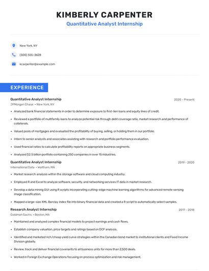 Quantitative Analyst Internship Resume