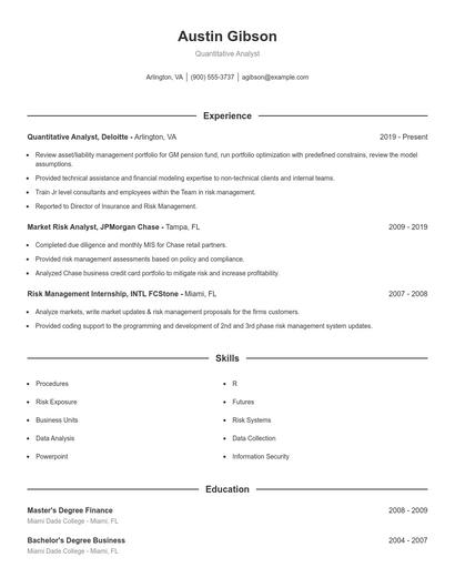 Quantitative Analyst Resume