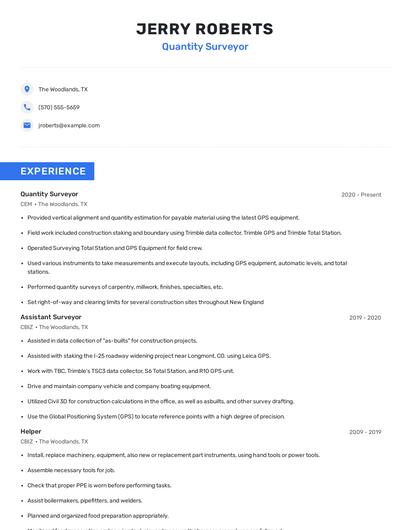 Quantity Surveyor Resume