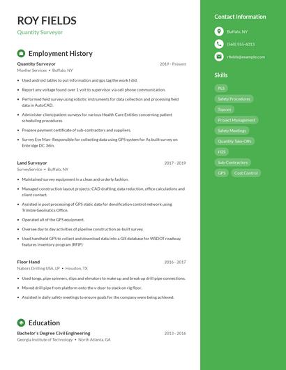 Quantity Surveyor Resume
