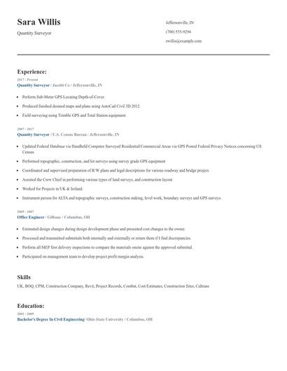 Quantity Surveyor Resume