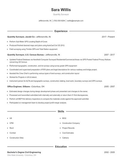Quantity Surveyor Resume