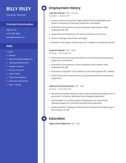 Quarter Master Resume