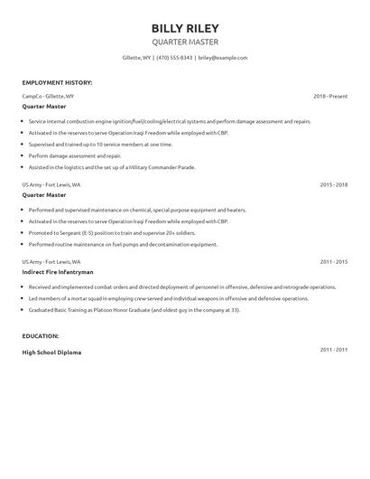 Quarter Master Resume