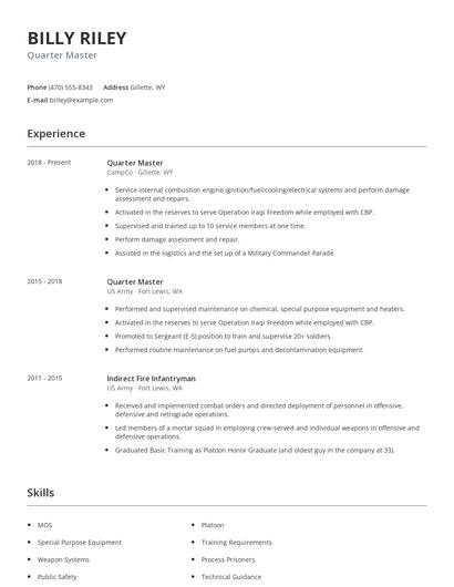 Quarter Master Resume