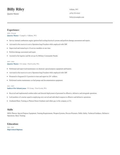 Quarter Master Resume