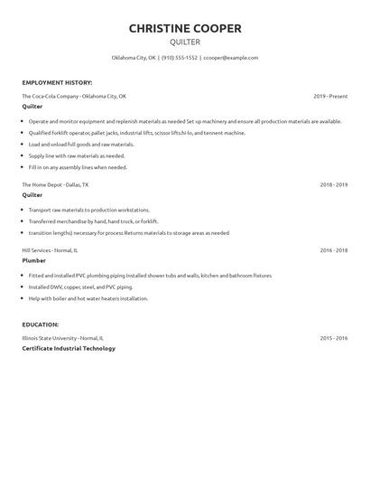 Quilter Resume