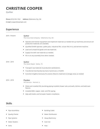 Quilter Resume