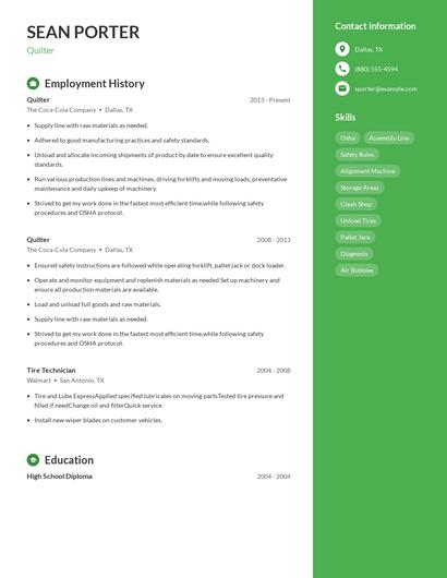Quilter Resume