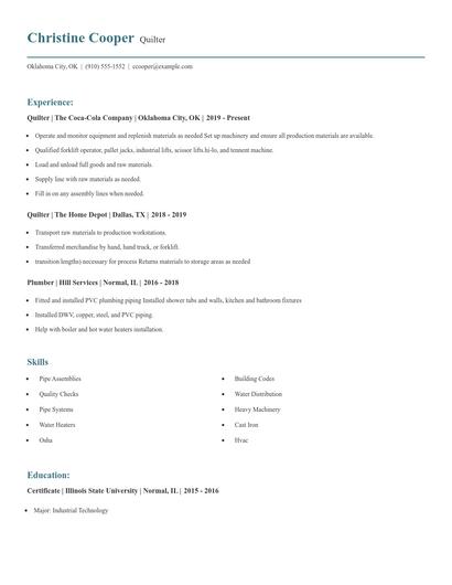 Quilter Resume