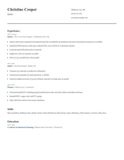 Quilter Resume