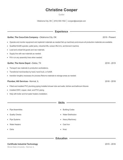 Quilter Resume