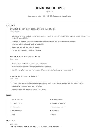 Quilter Resume