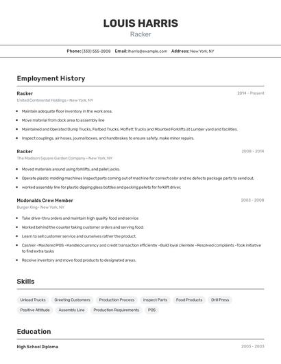 Racker Resume