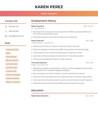 Radar Operator Resume