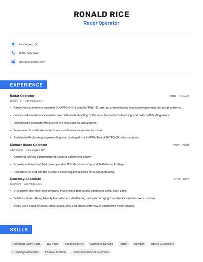 Radar Operator Resume
