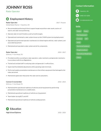 Radar Operator Resume