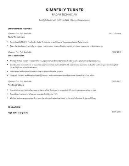 Radar Technician Resume