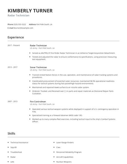 Radar Technician Resume