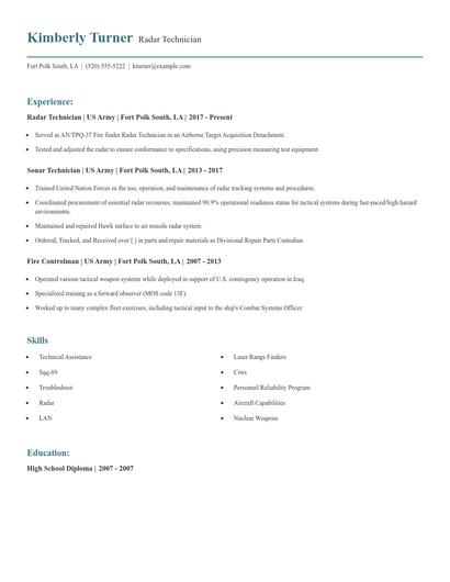 Radar Technician Resume