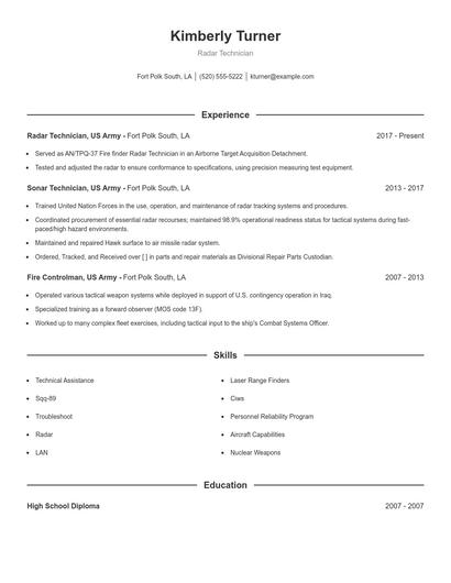 Radar Technician Resume