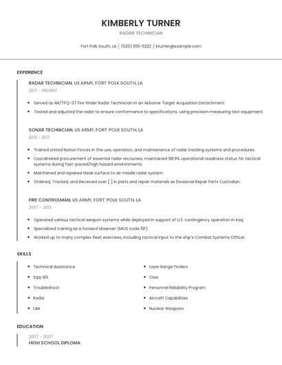 Radar Technician Resume
