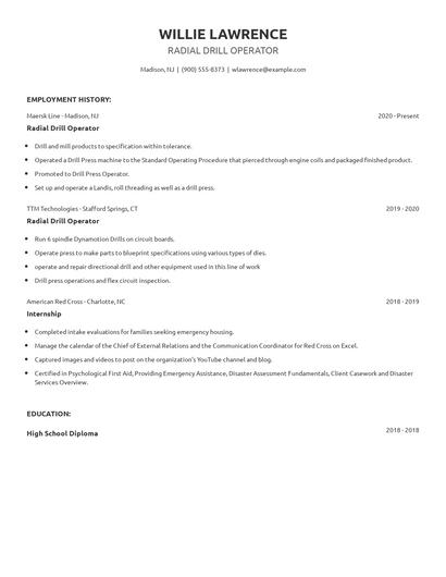 Radial Drill Operator Resume