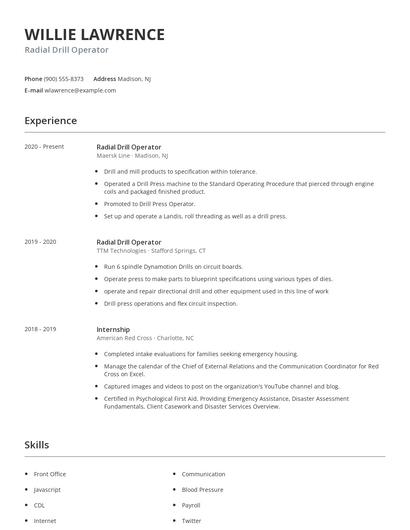Radial Drill Operator Resume