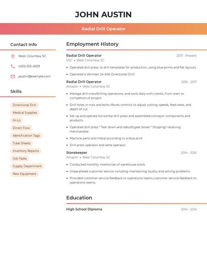 Radial Drill Operator Resume