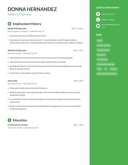 Radial Drill Operator Resume