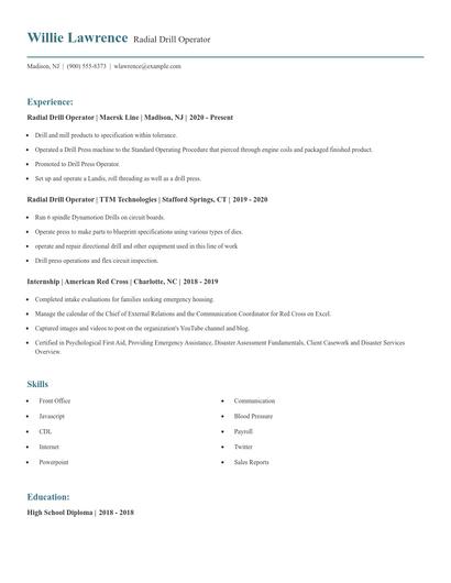 Radial Drill Operator Resume