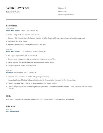 Radial Drill Operator Resume