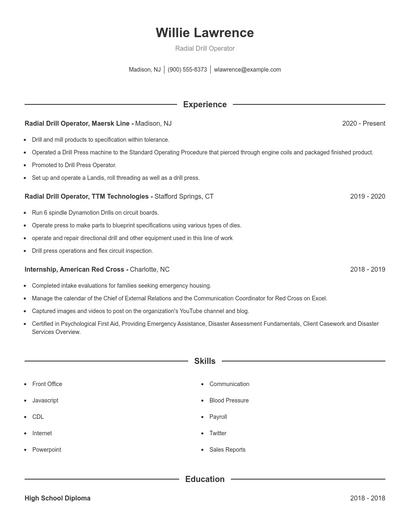 Radial Drill Operator Resume