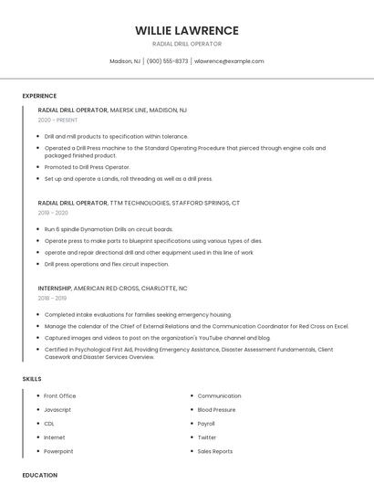 Radial Drill Operator Resume