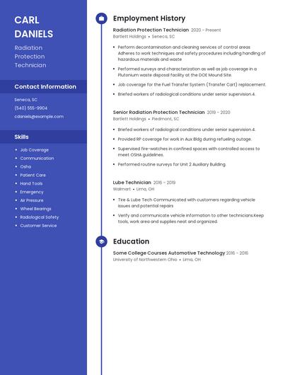 Radiation Protection Technician Resume